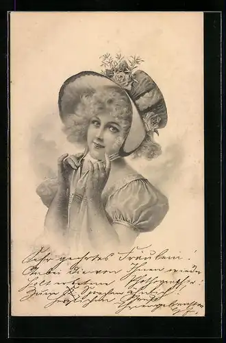 Künstler-AK M. Munk: Fräulein mit Blumenhut