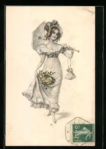 Künstler-AK M. Munk Nr. 505: Fräulein mit Rosen