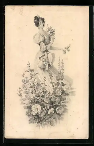 Künstler-AK M. Munk Nr. 398: Fräulein mit Blumen