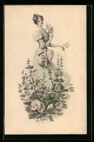 Künstler-AK M. Munk Nr. 398: Fräulein mit Blumen