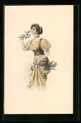 Präge-Künstler-AK M. Munk Nr. 438: Fräulein mit Flieder