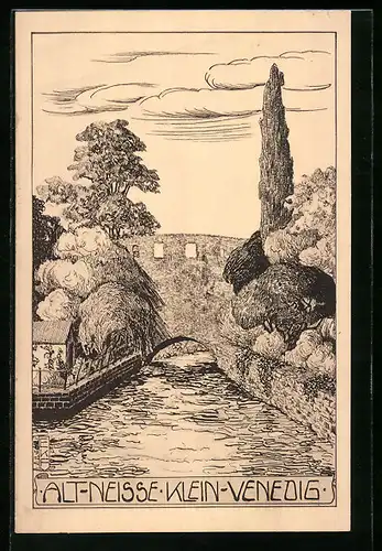 Künstler-AK Neisse, Partie in Klein-Venedig