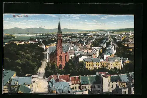 AK Bonn a. Rh., Teilansicht aus der Vogelschau mit Fernblick