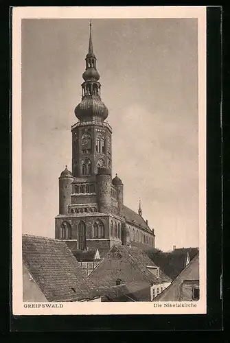 AK Greifswald, Gesamtansicht der Nikolaikirche