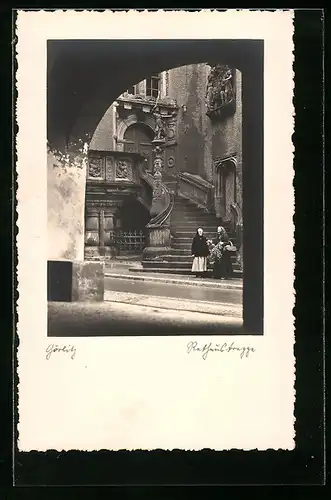 AK Görlitz, Rathaustreppe mit Fresken