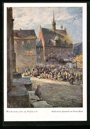 AK Pössneck, Belebter Wochenmarkt