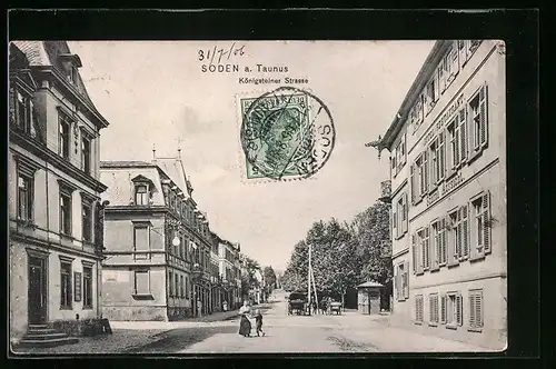 AK Soden a. Taunus, Königsteiner Strasse mit Hotel-Restaurant Schöne Aussicht