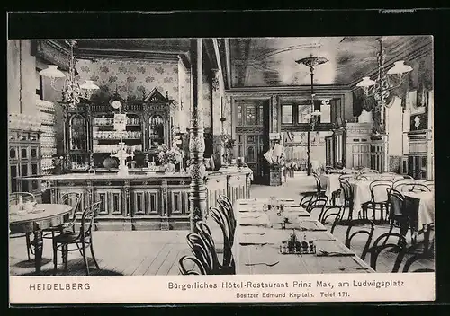AK Heidelberg, Bürgerliches Hotel-Restaurant Prinz Max, Am Ludwigsplatz, Innenansicht