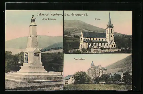 AK Nordrach i. bad. Schwarzwald, Kriegerdenkmal, Kirche, Sanatorium