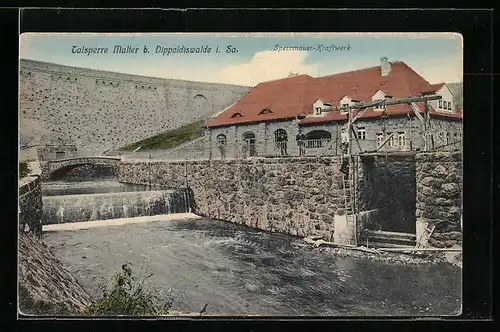 AK Dippoldiswalde i. Sa., Talsperre Malter, Sperrmauer-Kraftwerk
