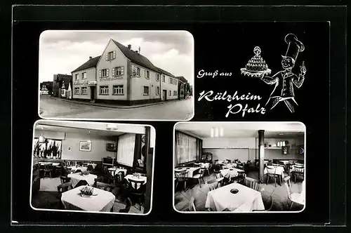 AK Rülzheim /Pf., Cafe-Restaurant Zum Löwen, Mittlere Ortsstrasse 125