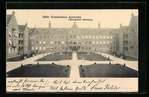 AK Karlsruhe, Städtisches Krankenhaus, Chirurgische Abteilung mit Hofanlage