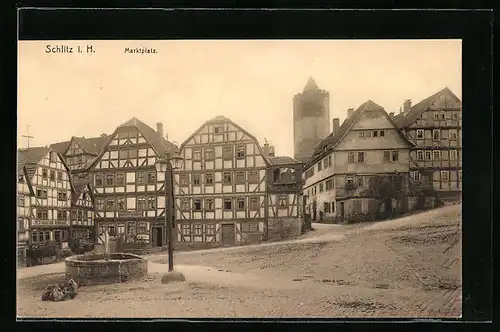 AK Schlitz i. H., Partie am Marktplatz mit Blick auf Turm