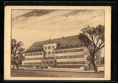 Künstler-AK Naumburg /Saale, Posttöchterhort mit Strasse