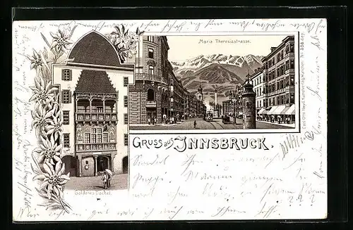 Lithographie Innsbruck, Gasthaus Goldenes Dachel, Maria Theresiastrasse