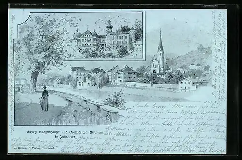 Lithographie Innsbruck, Schloss Büchsenhausen, St. Nikolaus