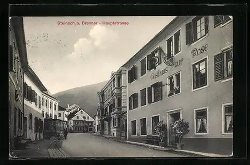 AK Stienach a. Brnner, Hauptstrasse mit Gasthaus zur Rose