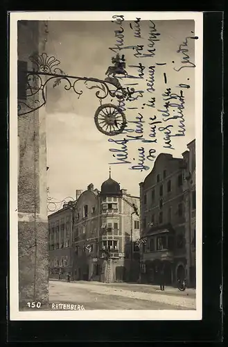 AK Rattenberg, Strassenpartie mit Gasthausschild