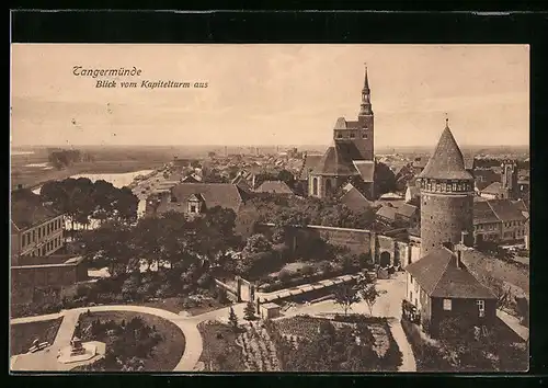 AK Tangermünde, Blick vom Kapitelturm auf die Stadt