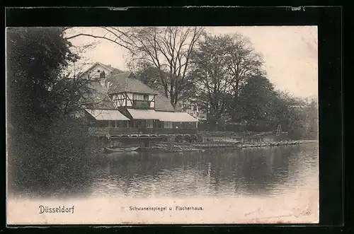 AK Düsseldorf, Schwanenspiegel und Gasthaus Fischerhaus