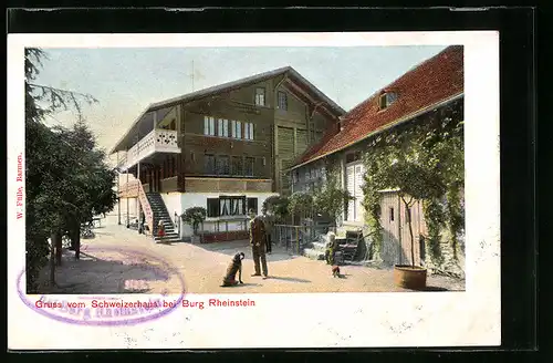 AK Trechtingshausen, Gasthof Schweizerhaus bei Burg Rheinstein