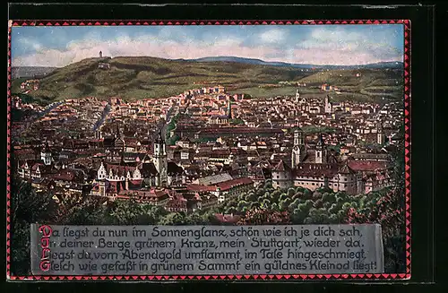 Künstler-AK Stuttgart, Gesamtansicht aus der Vogelschau