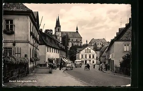 AK Schirgiswalde, Strasse im Kurort, Omnibus