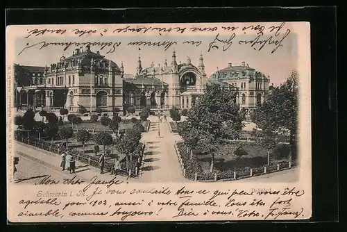 AK Schwerin i. M., Bahnhof mit Vorplatz