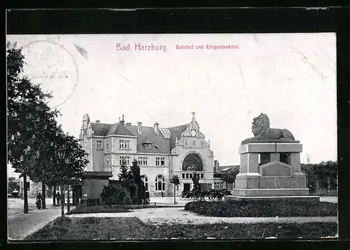 AK Bad Harzburg, Bahnhof und Kriegerdenkmal