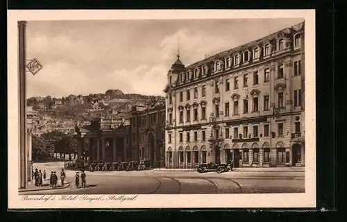 AK Stuttgart, Banzhofs Hotel Royal mit Strassenpartie