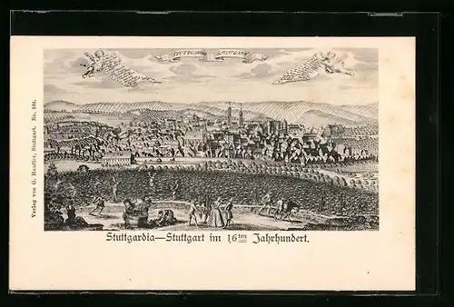 AK Stuttgart, Historische Ortsansicht aus dem 16. Jahrhundert