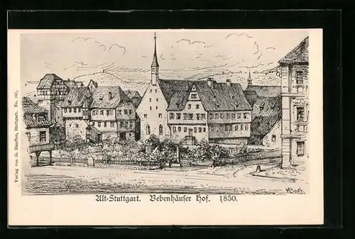 AK Stuttgart, Bebenhäuser Hof im Jahr 1850