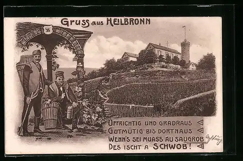 AK Heilbronn, Ortspartie mit Weinberg und Weinbauern