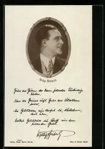 AK Schauspieler Willy Fritsch zur Seite blickend