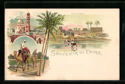 Lithographie Cairo, Ile de Rodah