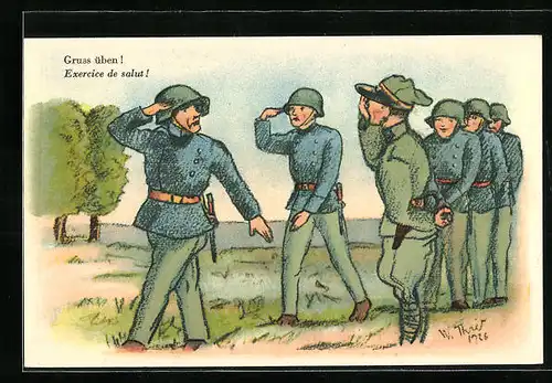 AK Schweizer Soldaten üben Salutieren