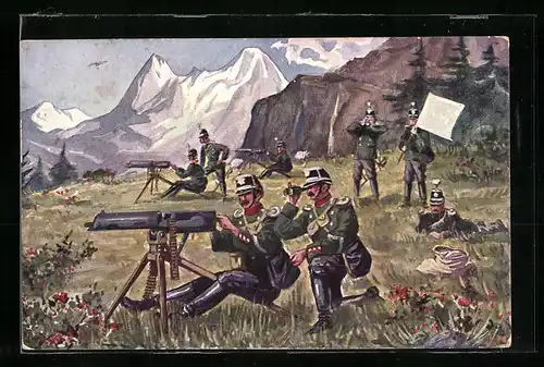 AK Schweizer Soldaten in Uniform mit Maschinengewehren