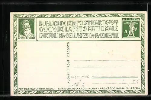 Künstler-AK Paar mit Trinkschale, Schweizer Bundesfeier 1917, Ganzsache