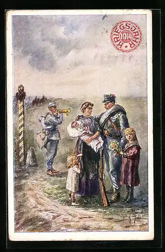 AK Österreichischer Soldat verabschiedet sich von seiner Familie