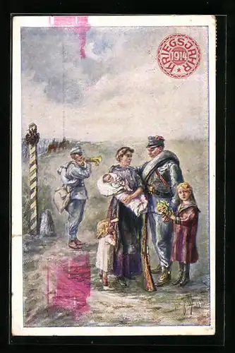 AK Österreichischer Soldat verabschiedet sich von seiner Familie