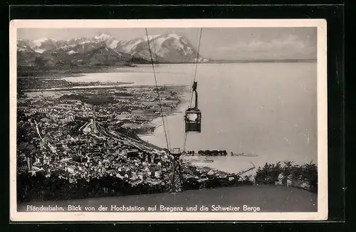 AK Bregenz, Blick von der Hochstation der Pfänderbahn auf die Stadt