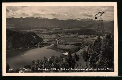 AK Villach, Blick von der Kanzelbahn auf den Ossiachersee und den Ort
