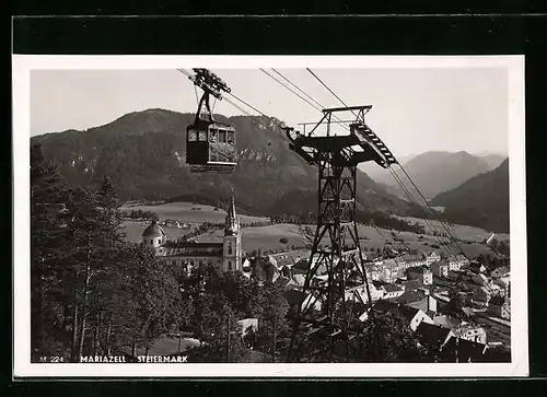 AK Mariazell, Ortsansicht mit Bürgeralpe-Seilbahn