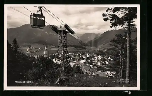 AK Mariazell, Ortsansicht mit Bürgeralpe-Seilbahn