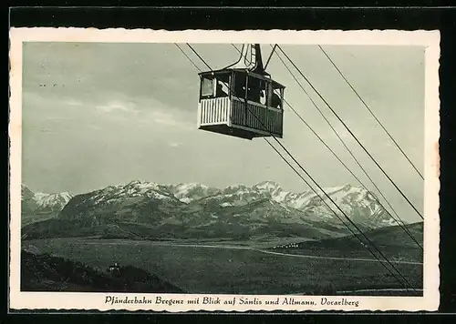 AK Bregenz, Pfänderbahn mit Blick auf Säntis und Altmann