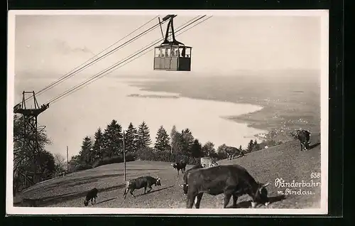 AK Lindau, Pfänderbahn mit Blick auf die Stadt