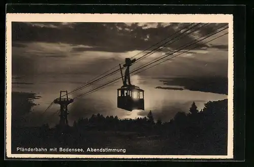 AK Pfänderbahn mit Bodensee, Abendstimmung