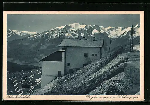 AK Schmittenhöhebahn mit Bergstation vor Glocknergruppe