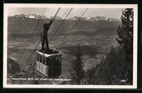 AK Villach, Kanzelbahn mit Villach und Julischen Alpen