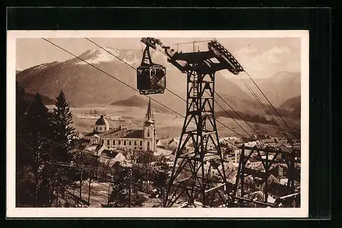 AK Mariazell, Bürgeralpe-Schwebebahn über dem Ort